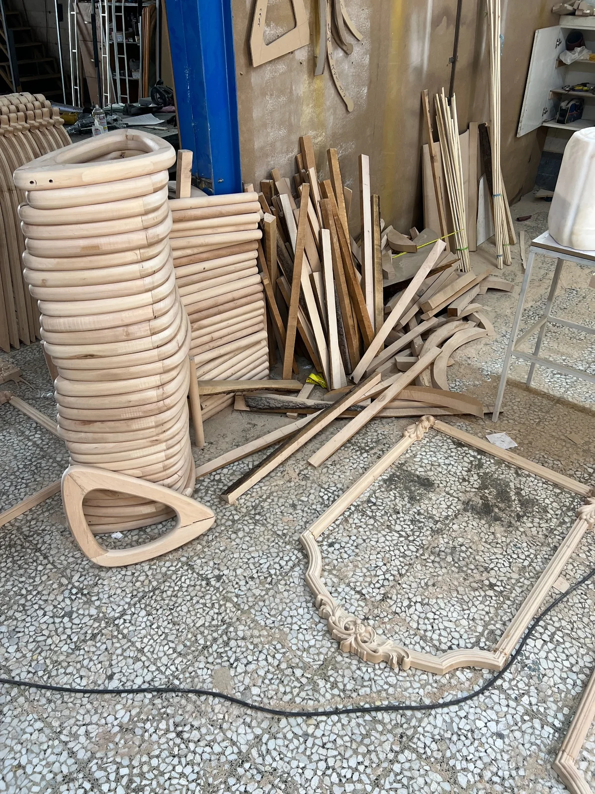 Stacked wooden components